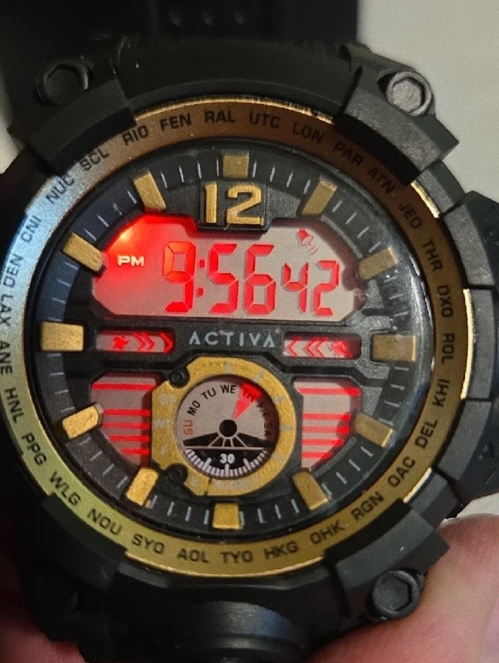 Ativa Black Watch with Gold Accents and Green Backlight